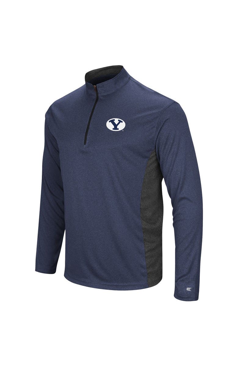 COLOSSEUM Men's Colosseum Heathered Heather Navy BYU Cougars Audible Lightweight Windshirt Quarter-Zip Pullover, Alternate, color, 