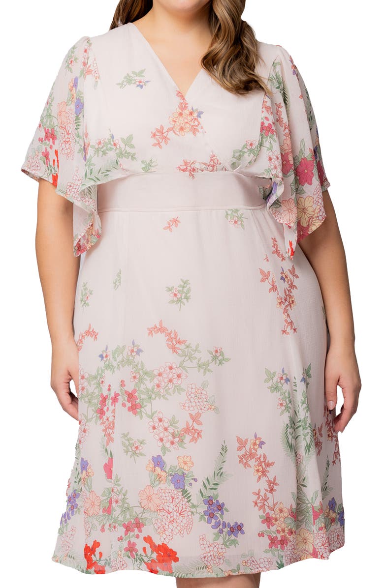 Kiyonna Floral Print A-Line Dress, Alternate, color, Cottage Garden Border