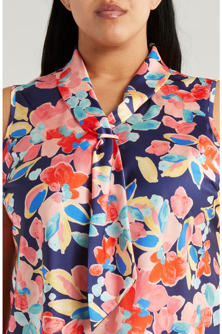Floral Sailor Tie Neck Sleeveless Top, Alternate, color, NAVY CORAL FLORAL
