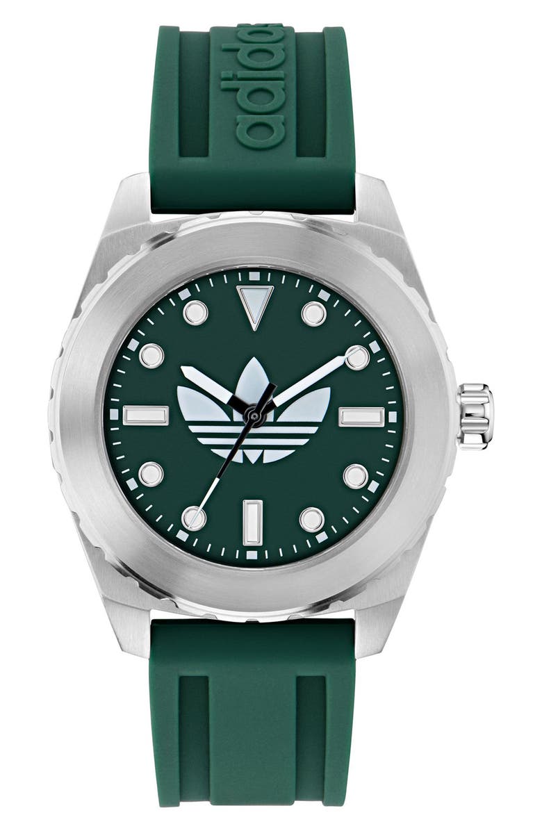adidas The Discoverer One Green Silicone Strap Watch, 44mm, Main, color, Green