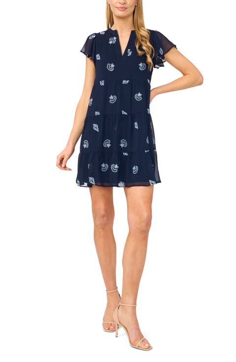 Embroidered Shell Detail Flutter Sleeve Minidress