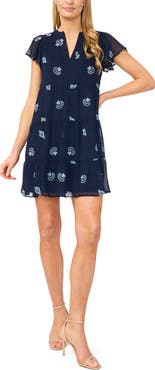 CeCe Embroidered Shell Detail Flutter Sleeve Minidress