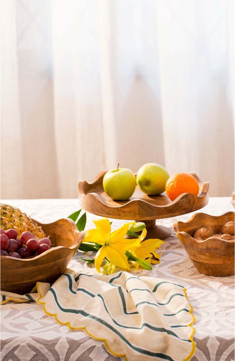 Mela Artisans Scalloped Mangowood Bowls Large, Alternate, color, Brown