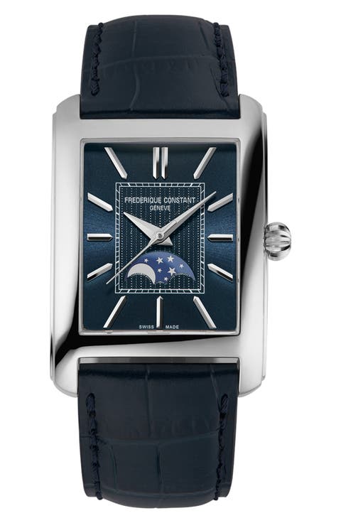 Classics Carrée Moonphase Automatic Tank Leather Strap Watch, 30mm x 42.3mm