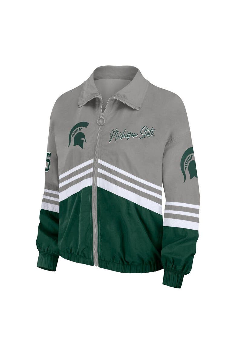 Women's WEAR by Erin Andrews Gray Michigan State Spartans Vintage Throwback Windbreaker Full-Zip Jacket, Alternate, color, Gray
