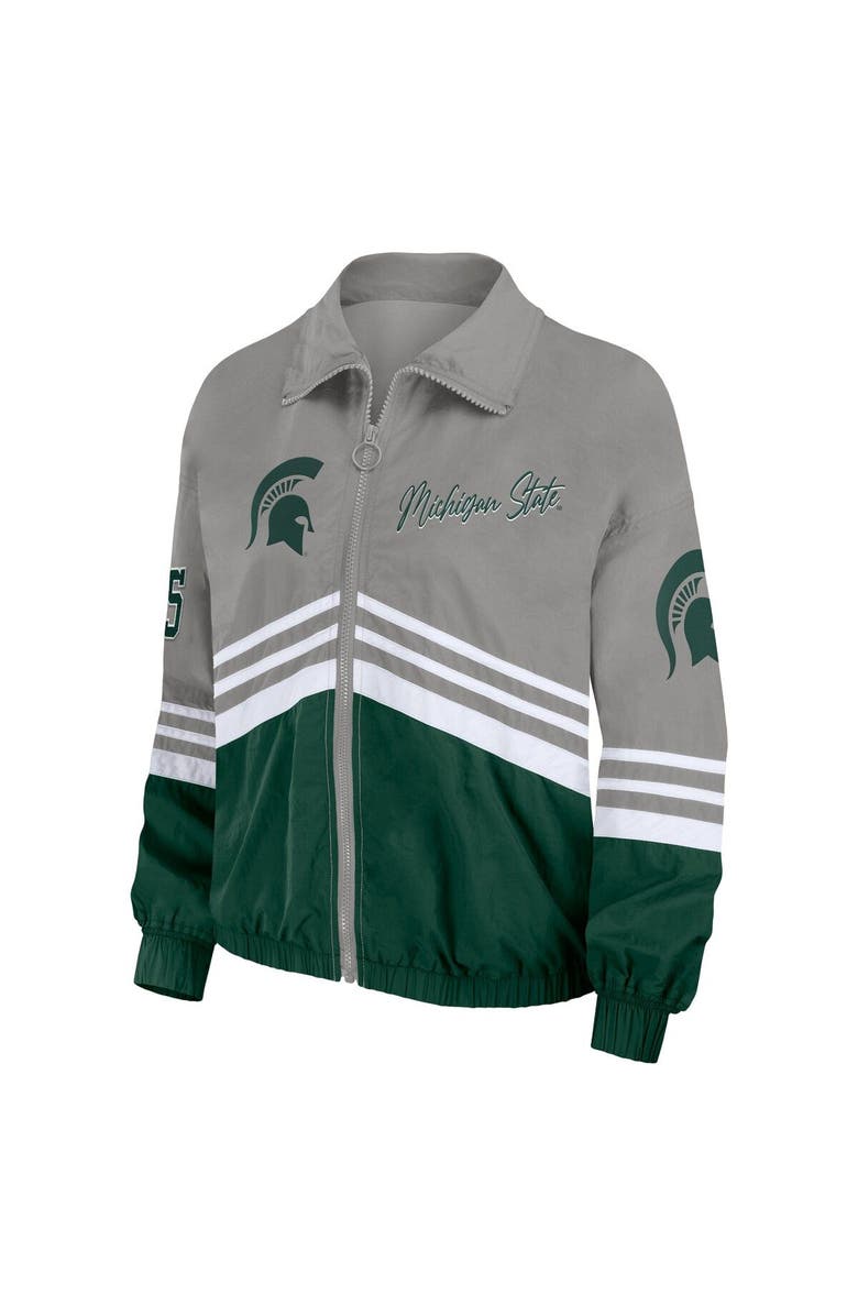 WEAR by Erin Andrews Women's WEAR by Erin Andrews Gray Michigan State Spartans Vintage Throwback Windbreaker Full-Zip Jacket, Alternate, color, 