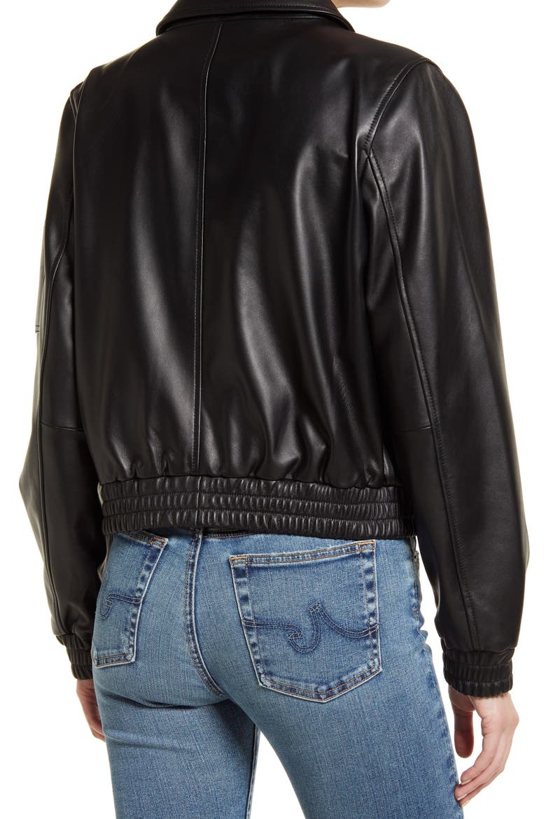 Leather Bomber Jacket, Alternate, color, BLACK