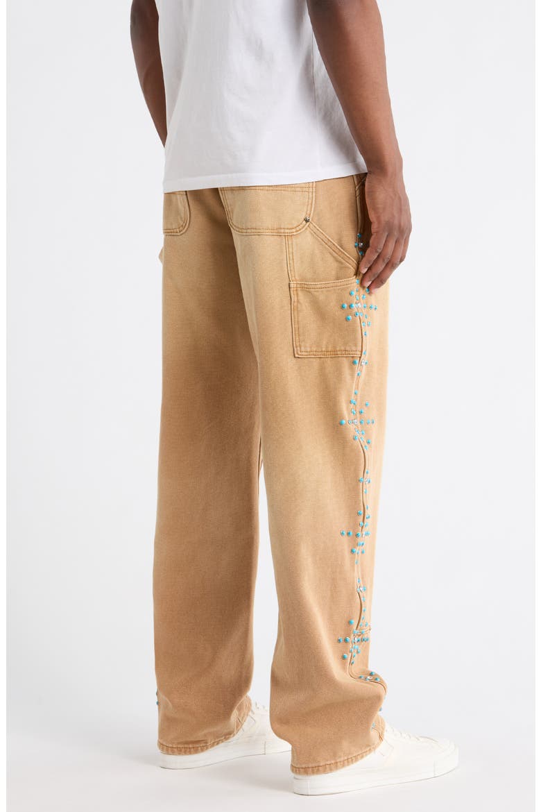 Turquoise Studded Cotton Twill Carpenter Pants, Alternate, color, LIGHT BROWN