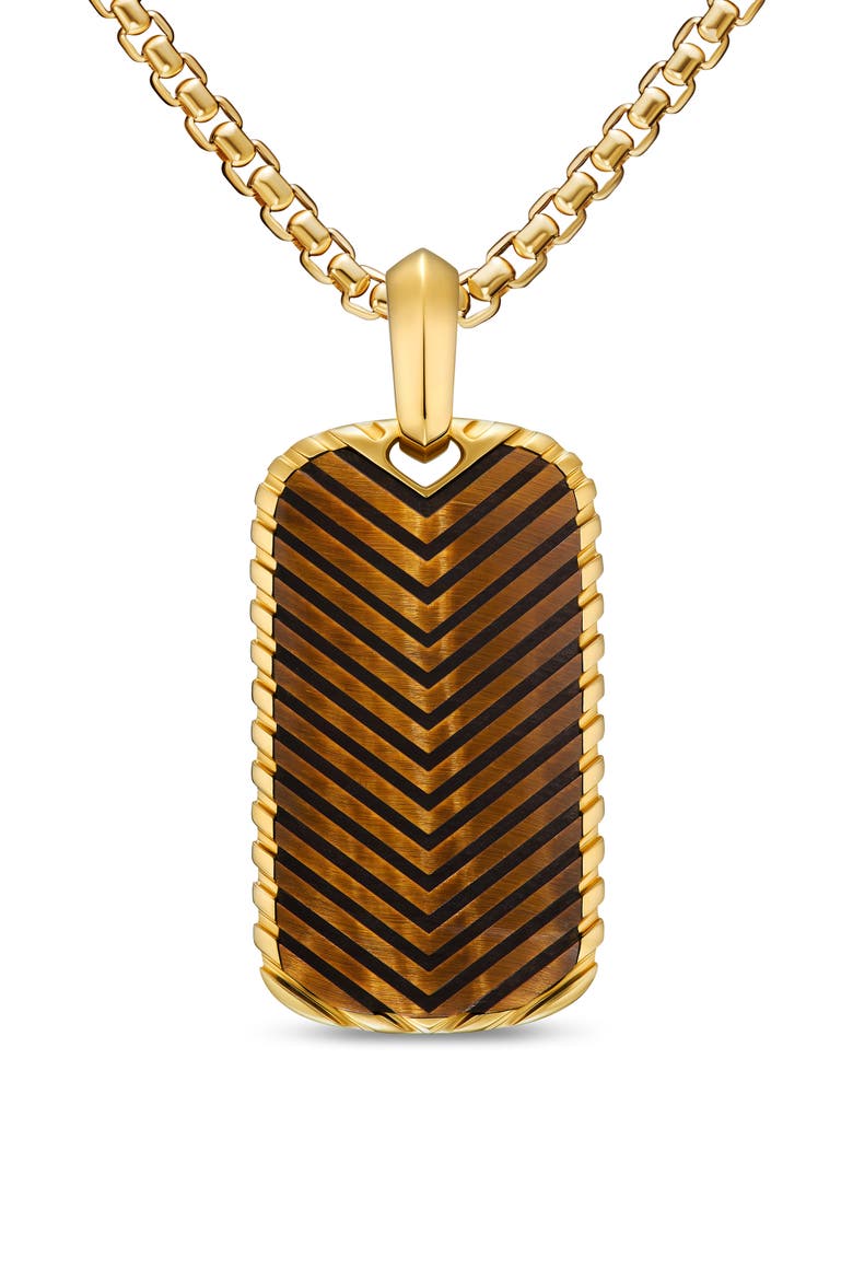 Men's Chevron Tag in 18K Yellow Gold with Tiger's Eye, 34mm, Main, color, GOLD