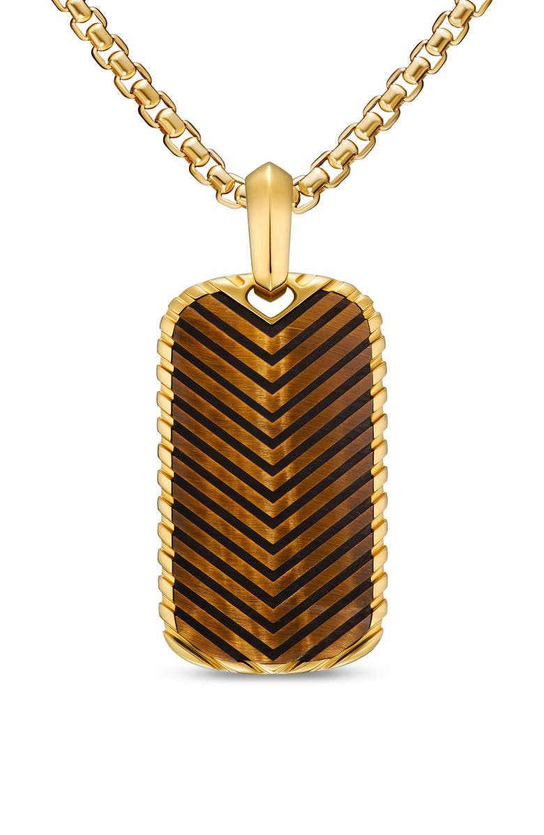 David Yurman Men's Chevron Tag in 18K Yellow Gold with Tiger's Eye, 34mm, Main, color, Gold