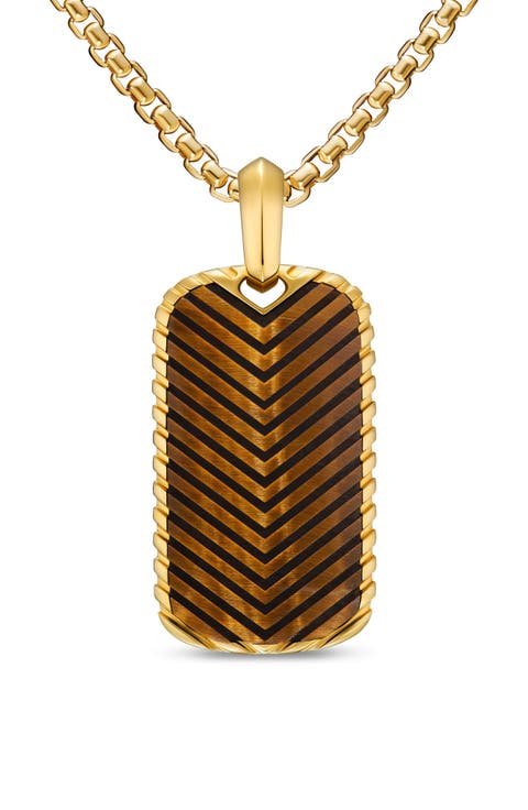 Men's Chevron Tag in 18K Yellow Gold with Tiger's Eye, 34mm