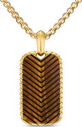 David Yurman Men's Chevron Tag in 18K Yellow Gold with Tiger's Eye, 34mm