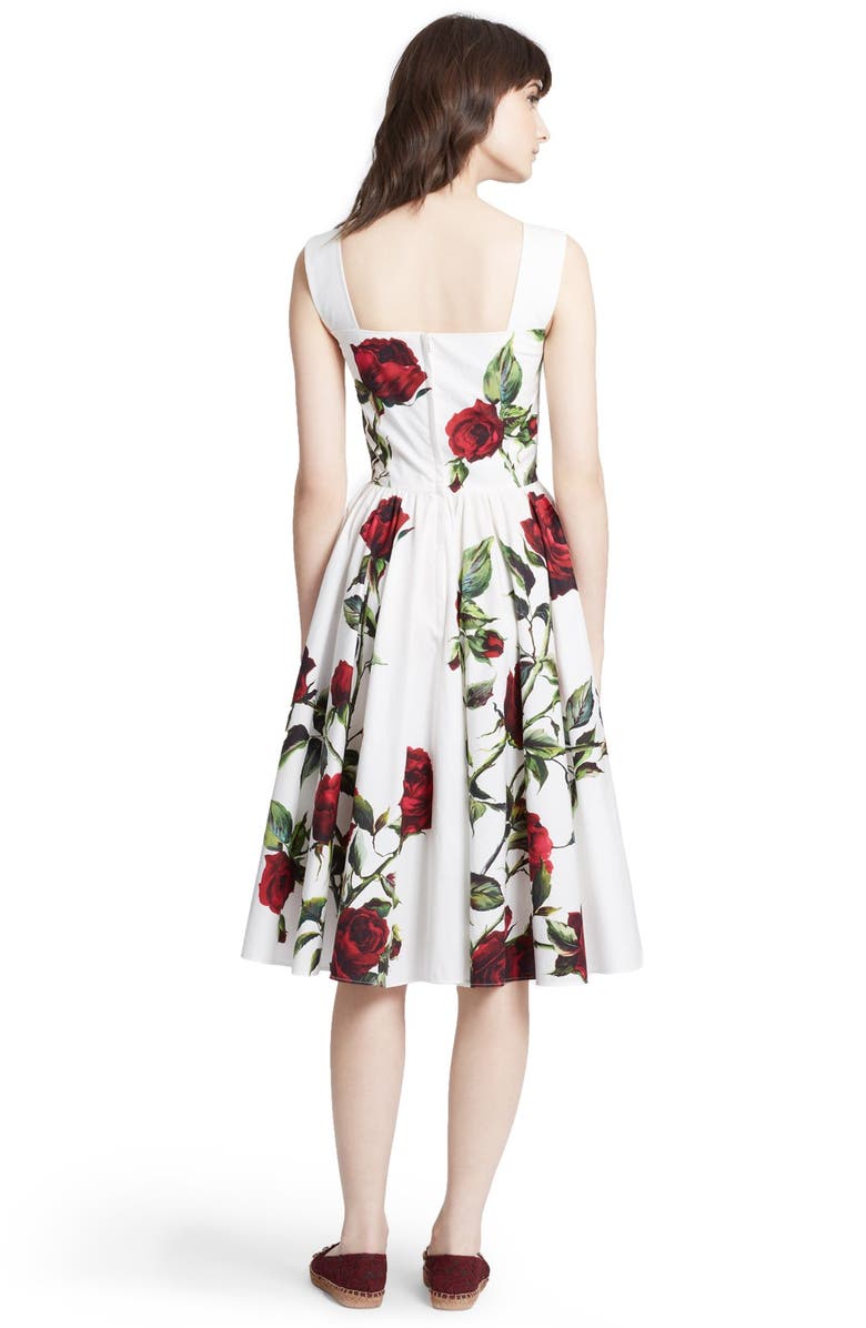 Dolce&Gabbana Rose Print Pleated Poplin Tank Dress, Alternate, color,