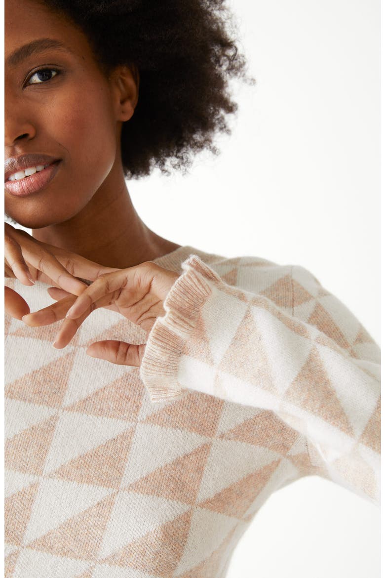 Fitted Jacquard Sweater, Alternate, color, WHITE/ BEIGE JAQUARD