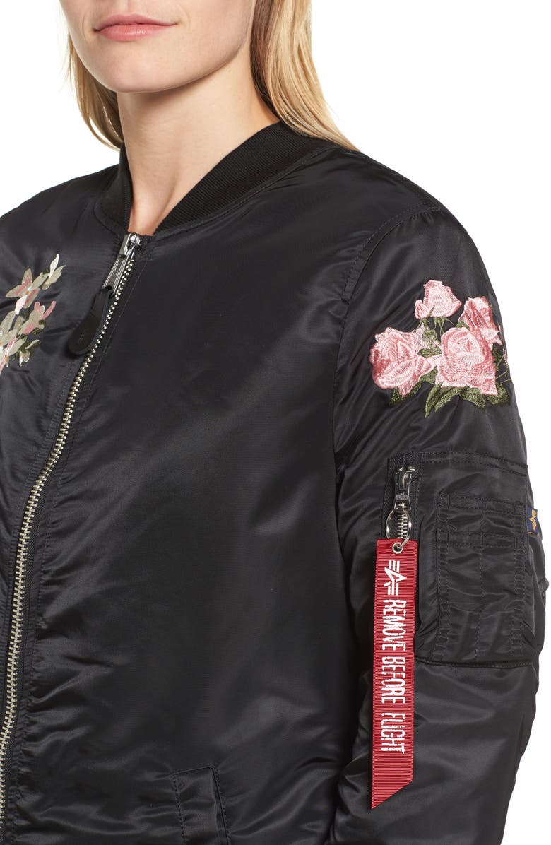 Alpha Industries Long Souvenir Illusion MA-1 Jacket, Alternate, color, Black