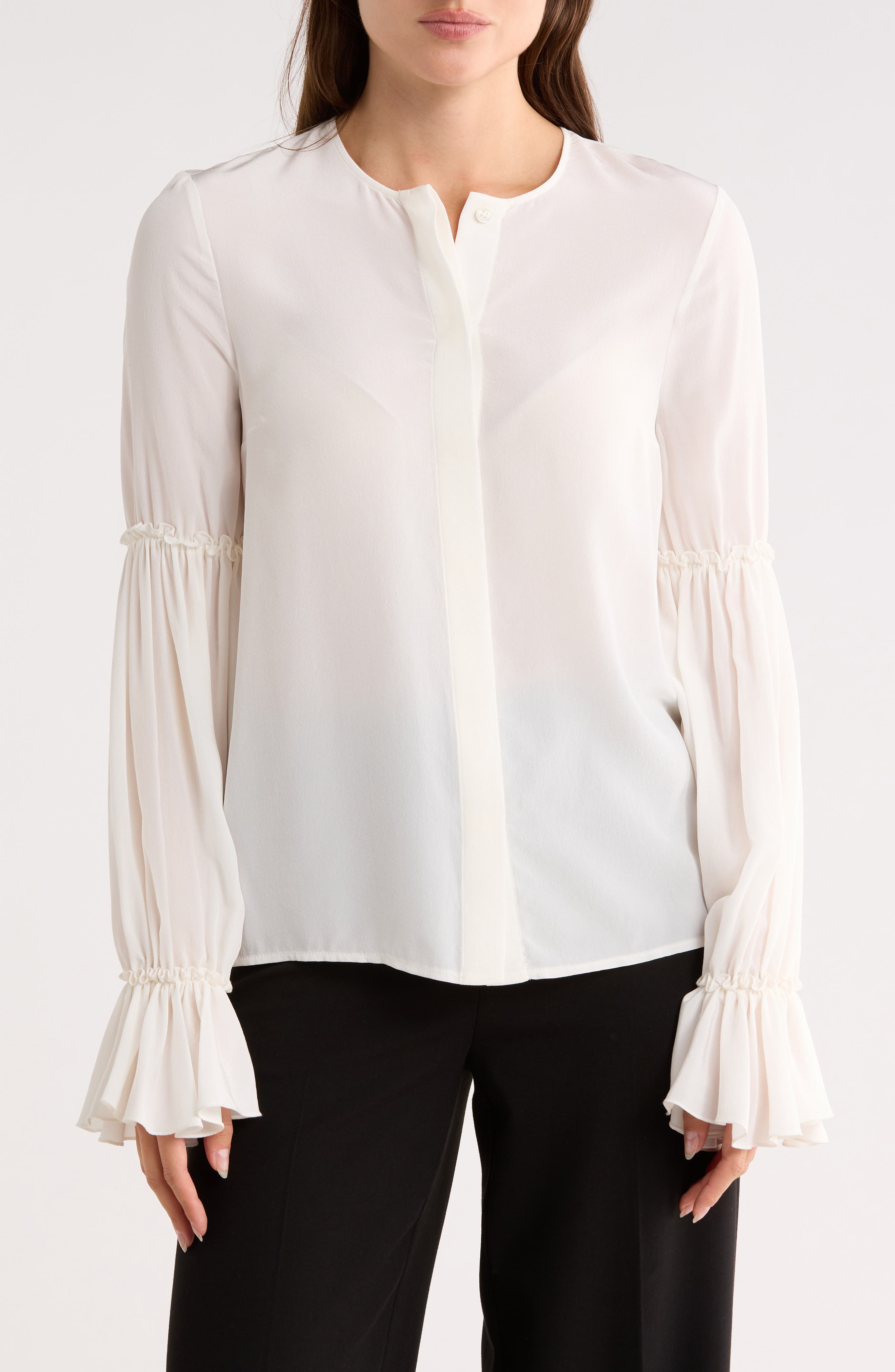 Longchamp Long Sleeve Silk Button-Up Shirt