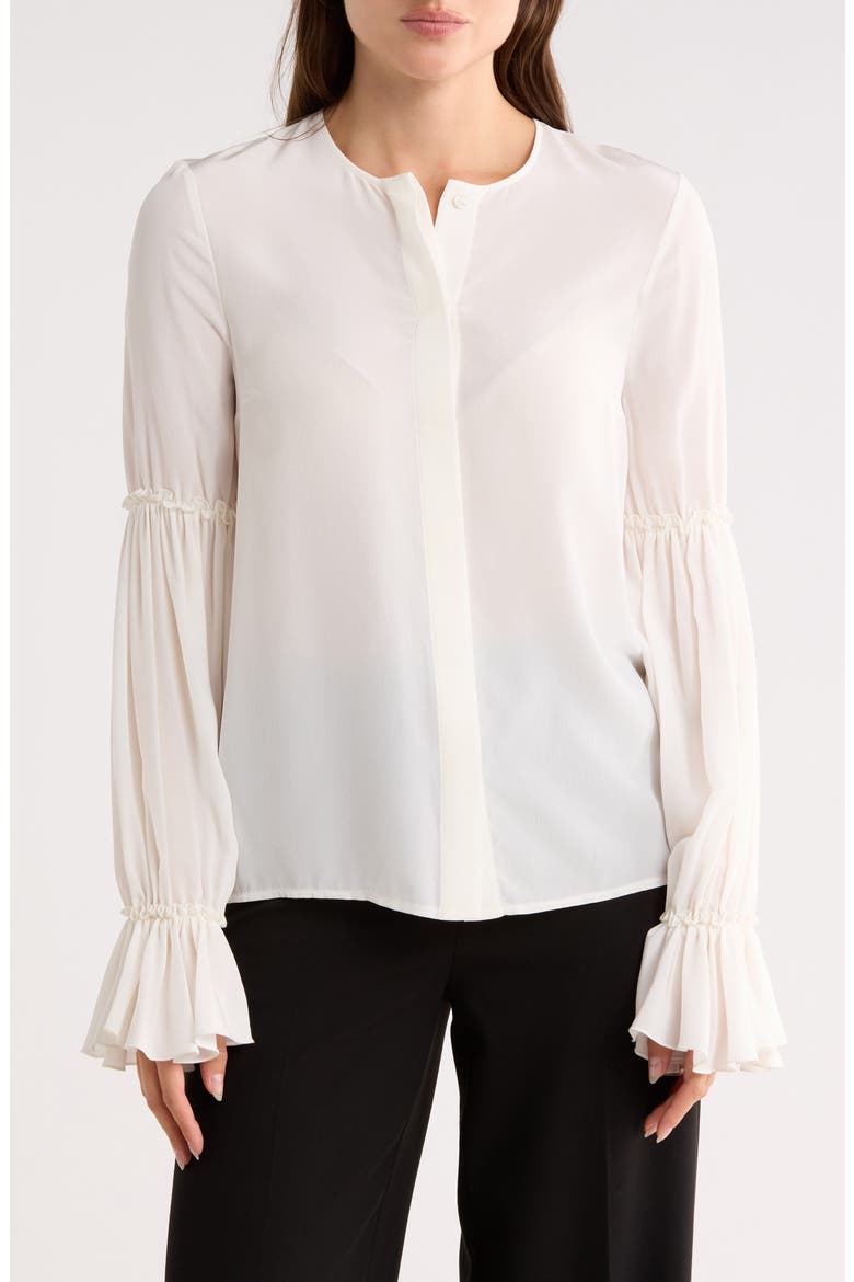 Long Sleeve Silk Button-Up Shirt, Main, color, IVORY