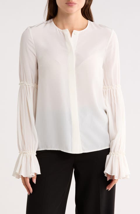 Long Sleeve Silk Button-Up Shirt