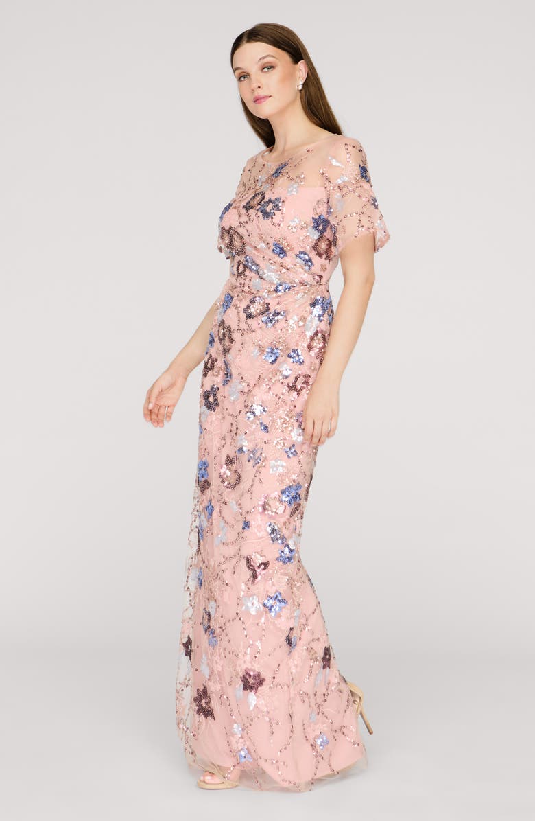 JS Collections Alisa Sequin Embellished Short Sleeve Column Gown, Alternate, color, Rose Gold