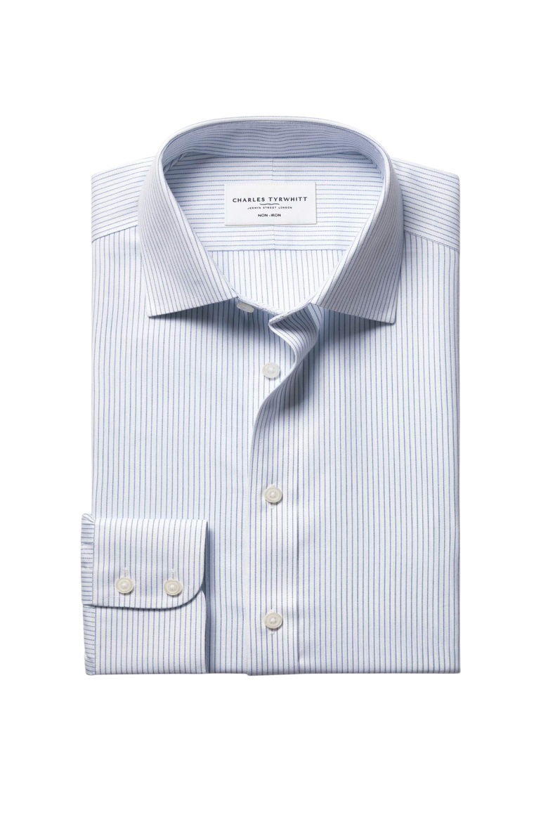 Non-Iron Twill Fine Stripe Shirt, Alternate, color, Indigo Blue