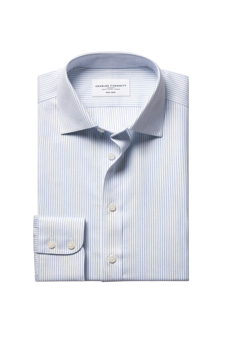 Charles Tyrwhitt Non-Iron Twill Fine Stripe Shirt, Alternate, color, Indigo Blue