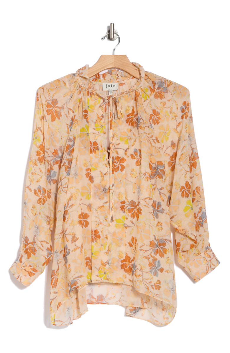 Joie Daisy Floral Long Sleeve Silk Top, Alternate, color, Apricot Buff Multi
