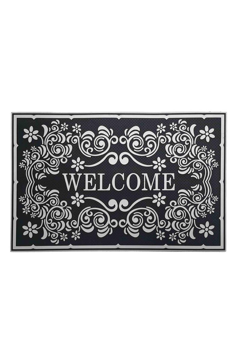 J AND V TEXTILES Welcome Outdoor Mat, Main, color, Valentini Silver