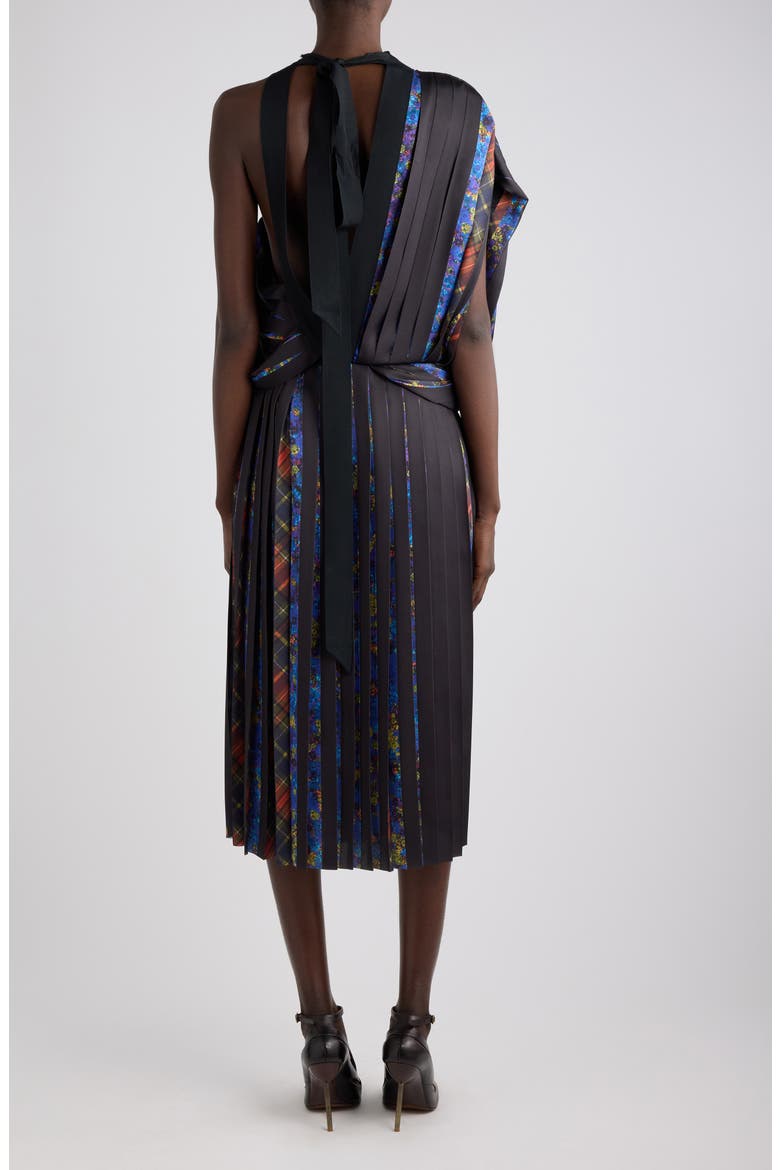 Duneggio Print Satin Plissé One-Shoulder Midi Dress, Alternate, color, DESSIN B