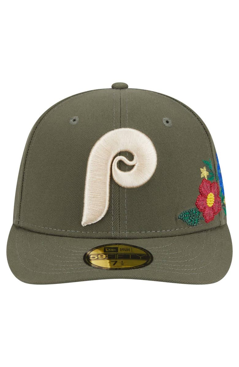 New Era Men's New Era Olive Philadelphia Phillies Tonal Florals 59FIFTY Fitted Hat, Alternate, color, 