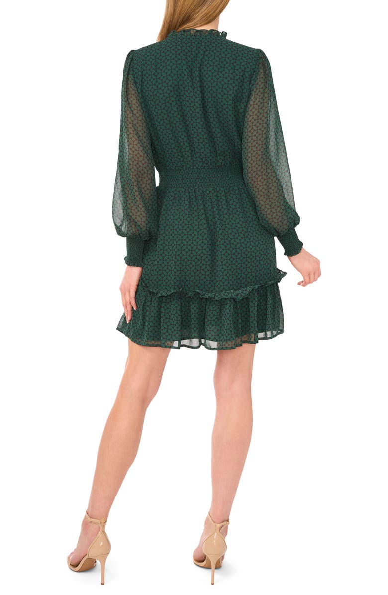 CeCe Geo Print Smocked Waist Long Sleeve Dress, Alternate, color,