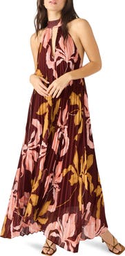 Steve Madden Maraya Floral Pleated Halter Neck Maxi Dress