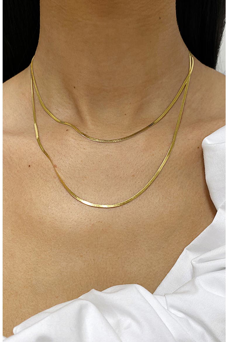 Water Resistant Herringbone Chain Double Layered Necklace, Alternate, color, YELLOW