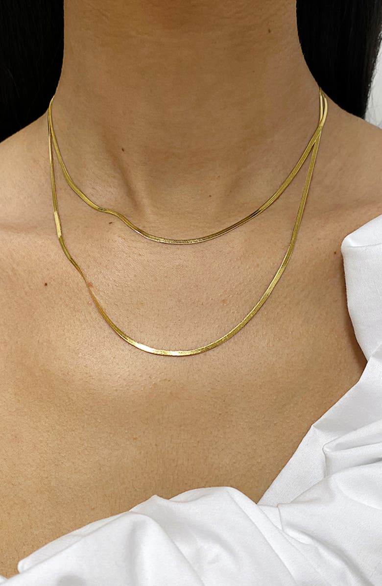 Adornia Water Resistant Herringbone Chain Double Layered Necklace, Alternate, color, 