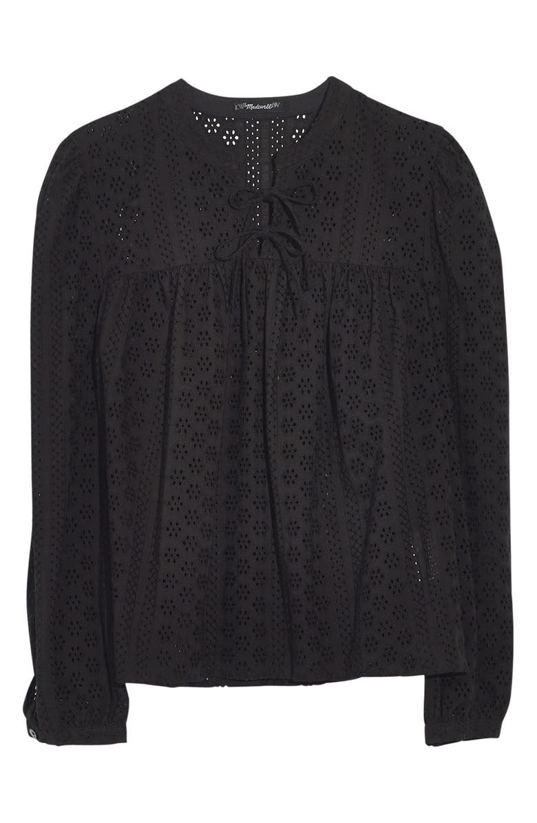 Madewell Eyelet Double Tie Peasant Top, Main, color, 