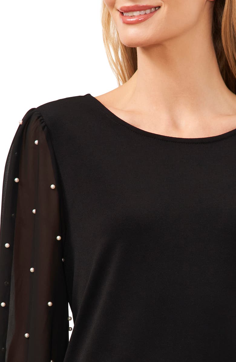 CeCe Mixed Media Imitation Pearl Top, Alternate, color,