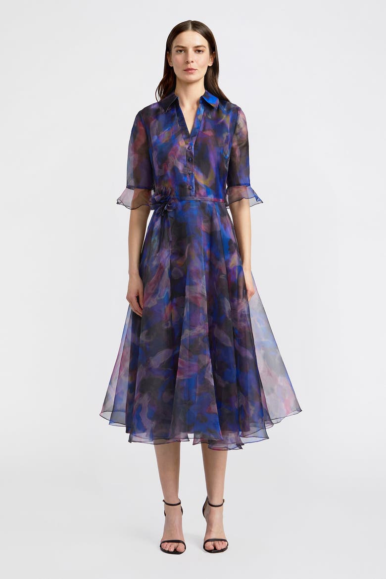 Colette Shirt Button Down Organza Dress, Main, color, Shadow Aura