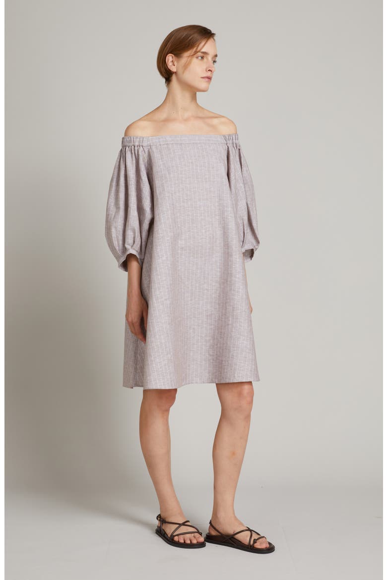 Fuggito Off the Shoulder Linen Blend Shift Dress, Alternate, color, HAZELNUT BROWN