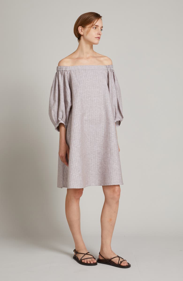 MM by Max Mara Fuggito Off the Shoulder Linen Blend Shift Dress, Alternate, color, Hazelnut Brown