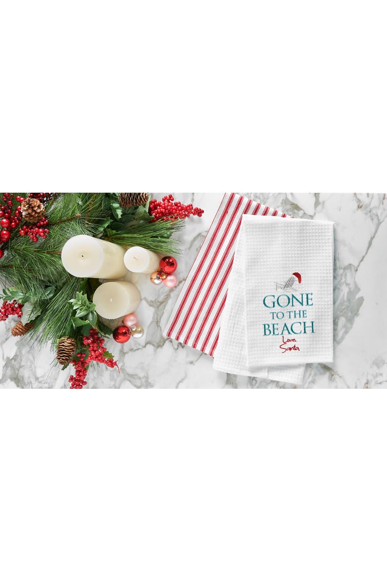 Gone To The Beach Santa Waffle Weave Cotton Kitchen Towel, Alternate, color, White