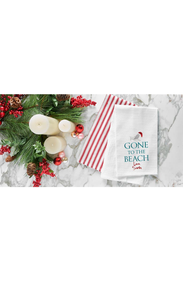 C&F Home Gone To The Beach Santa Waffle Weave Cotton Kitchen Towel, Alternate, color, White