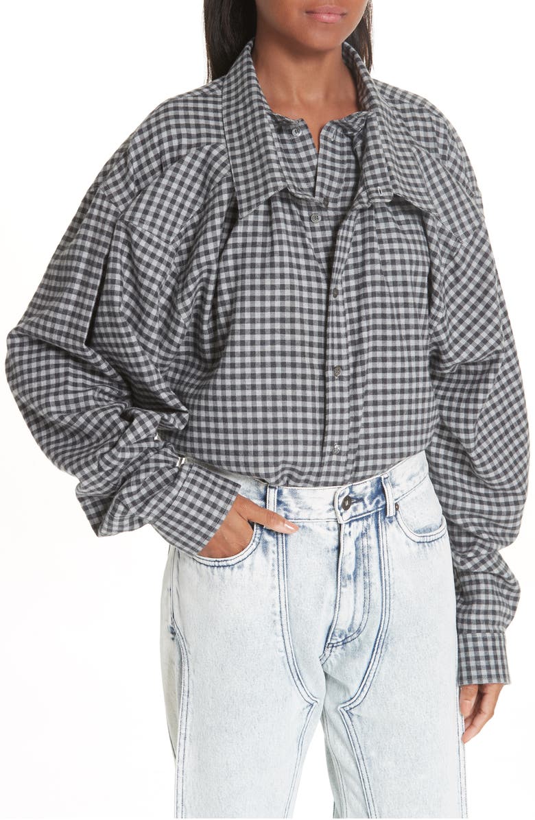Y/Project Double Front Gingham Blouse, Alternate, color, 