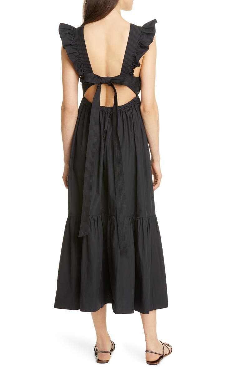 Self-Portrait Ruffle Cotton Poplin Maxi Dress, Alternate, color, 