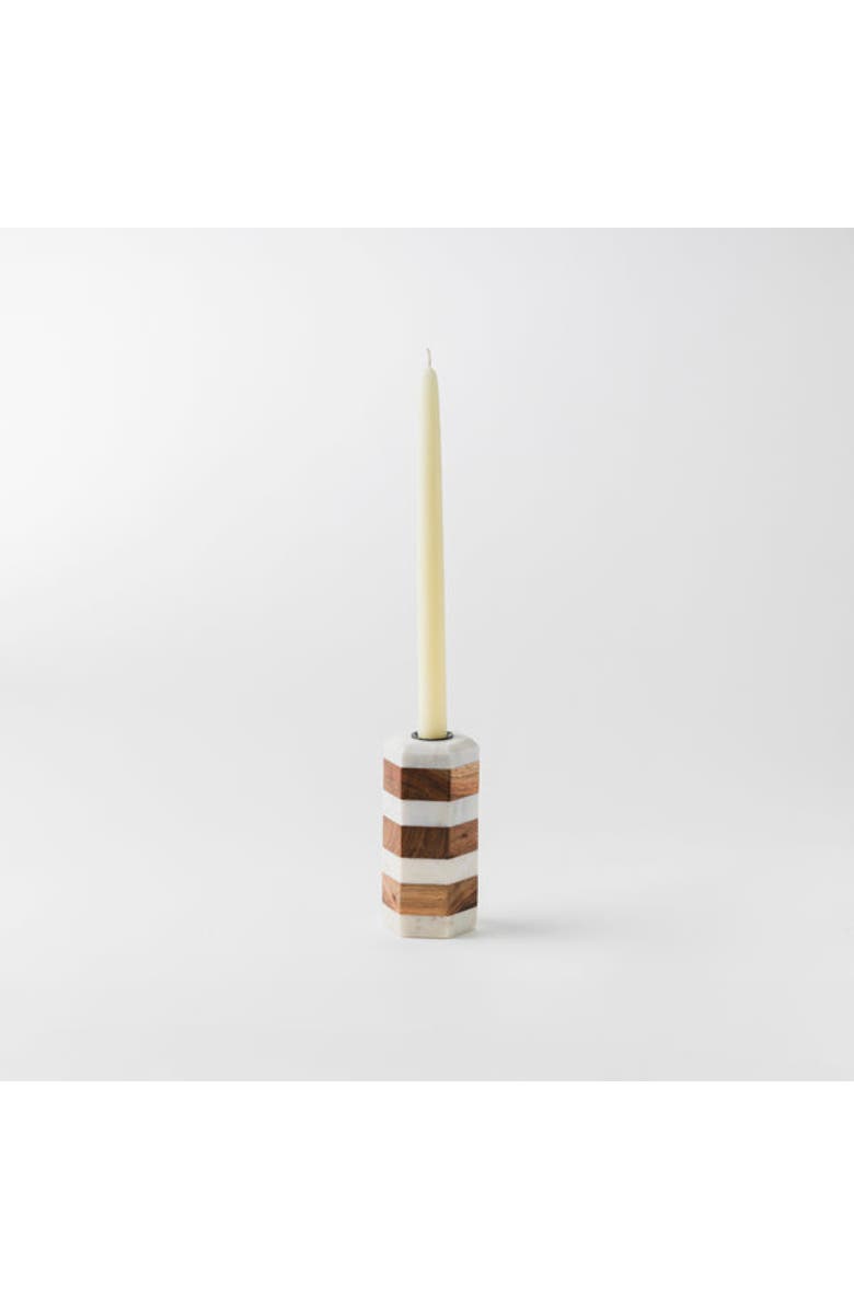 Mela Artisans Striped Marble & Acacia Candleholders, Alternate, color, Black