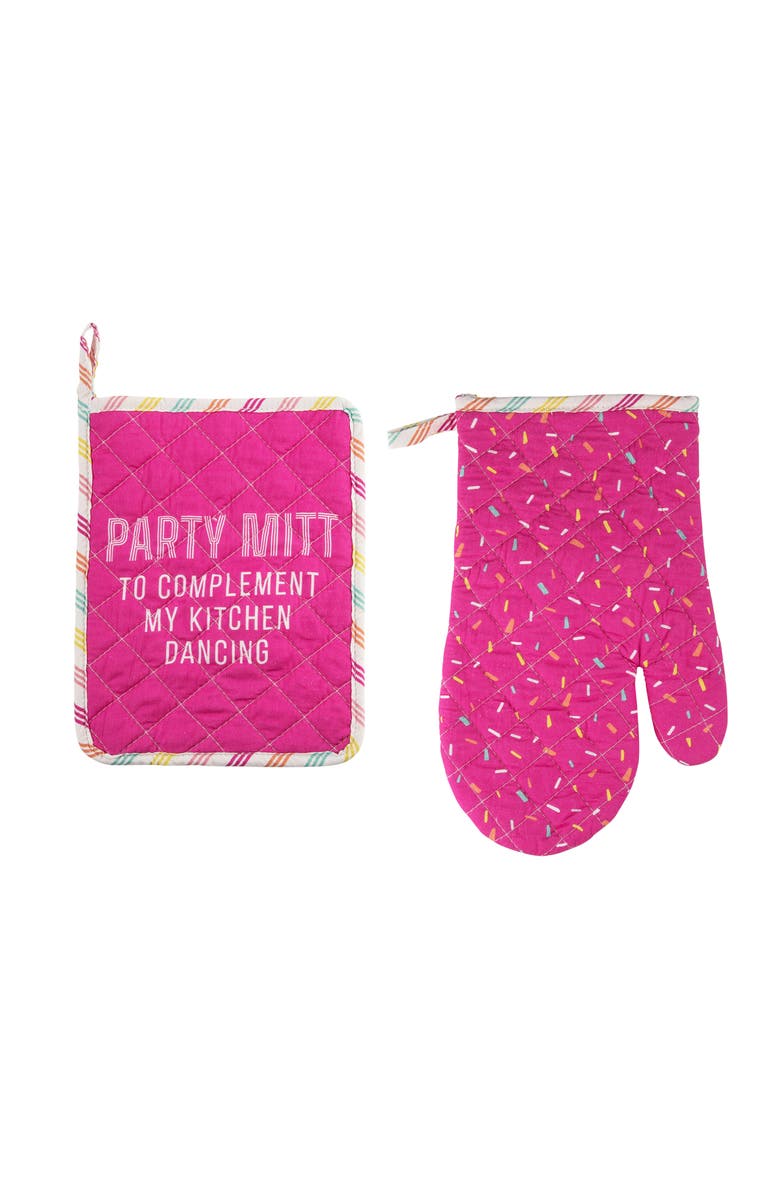 Totalee Gift Party Mitt Pot Holder & Oven Mitt Set of 2 Cotton Pink, Main, color, Pink