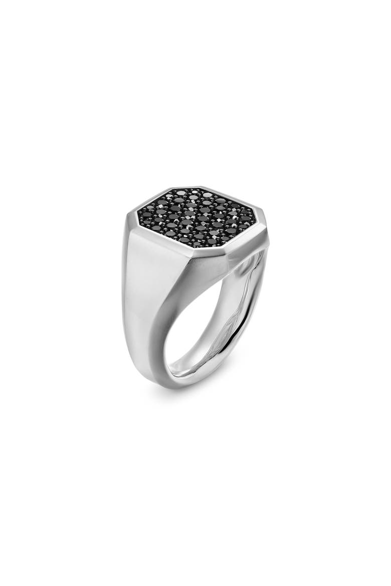 Streamline Signet Ring in Sterling Silver with Black Diamonds, 18mm, Alternate, color, SILVER