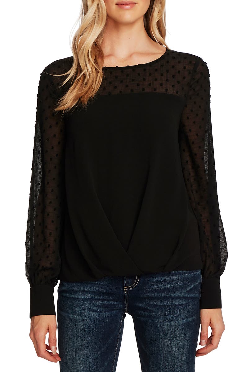 Vince Camuto Clip Dot Detail Long Sleeve Blouse, Main, color, 