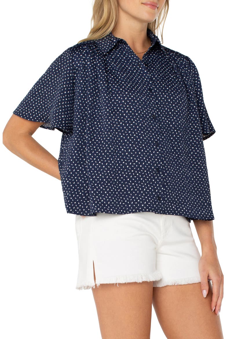 Print Short Sleeve Button-Up Shirt, Alternate, color, NAVY WHITE DITSY