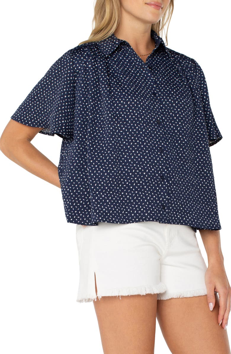 Liverpool Los Angeles Print Short Sleeve Button-Up Shirt, Alternate, color, Navy White Ditsy