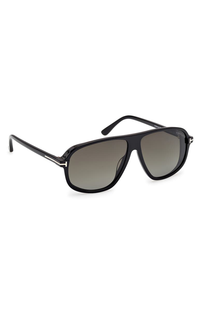 TOM FORD Guillaume 61mm Gradient Pilot Sunglasses, Alternate, color, Shiny Black Eco / Smoke Lenses
