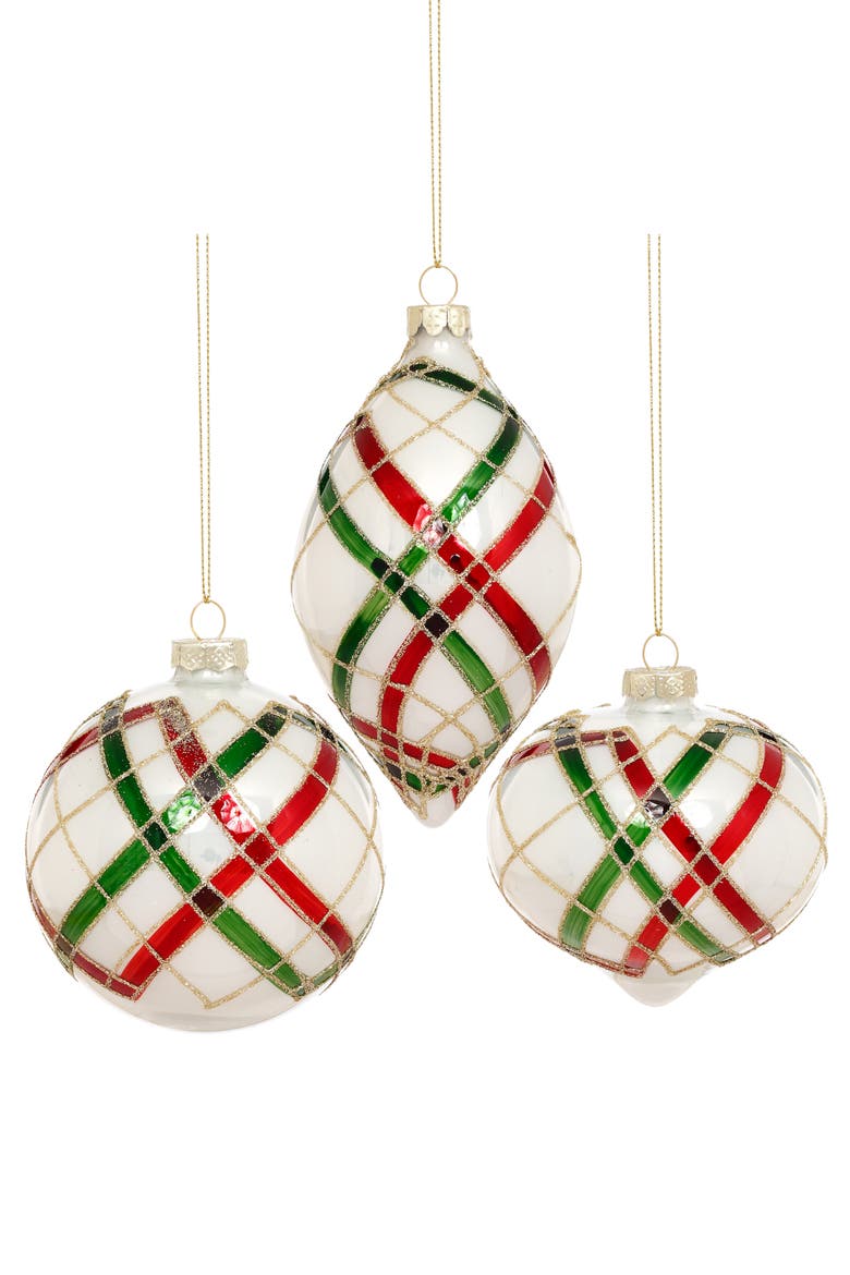 Holiday Plaid Ornament, Box of 6, Main, color, Creamy White